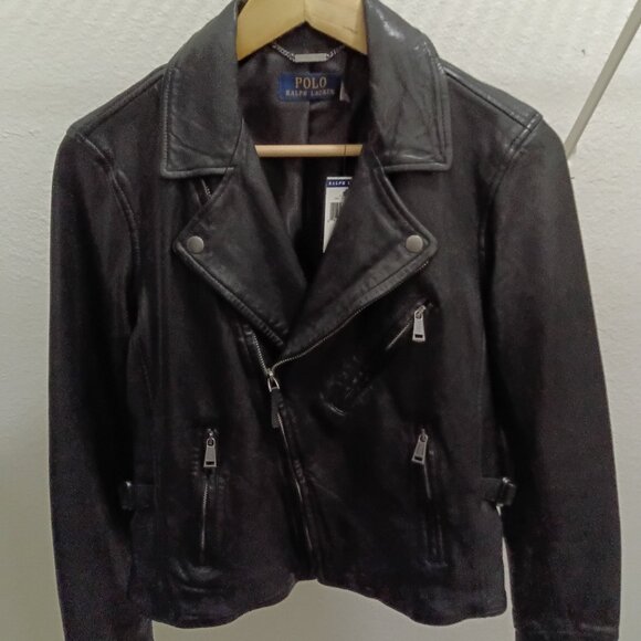 NWT, Ralph Lauren, Black, Lambskin Leather Motorcylce Jacket, Size Small